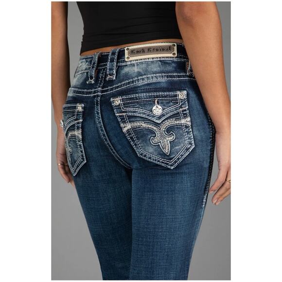 Rock Revival Women’s Sz 28 Swarovski Crystal Easy Boot Jeans Jamie Stretch Denim - Picture 1 of 14